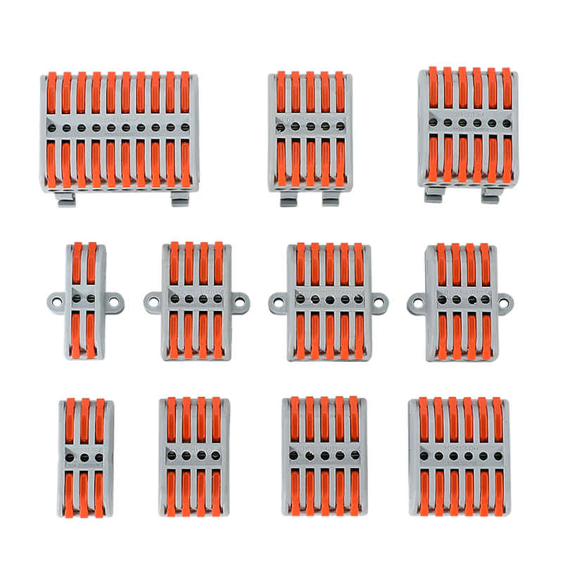 Conector de sârmă, bloc de terminal de conectare rapidă, conector de tip apăsat, multi în îmbinare de împerechere multiplă, tip fix cu șină